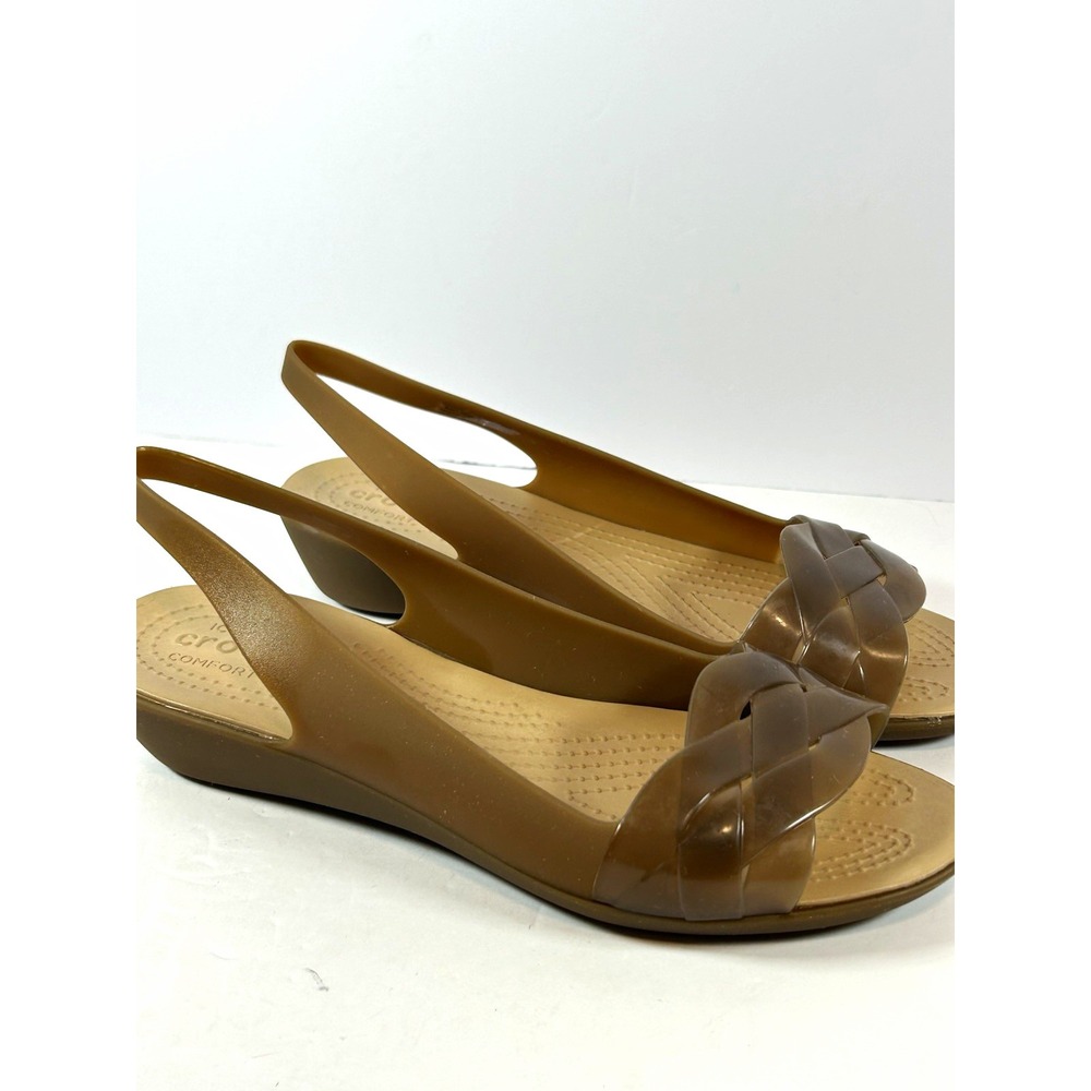 Crocs Womens Brown Woven Slingback Wedge Comfort Sandals Size 9